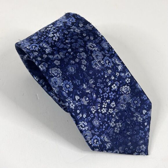 Pronto Uomo 100% Silk Necktie Tie Blue Floral 3 x 59 1/2 Cool Formal - Picture 1 of 3